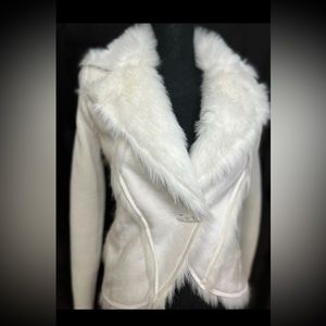 Say What? Women’s White Faux Suede Fur Knit Jacket (L)